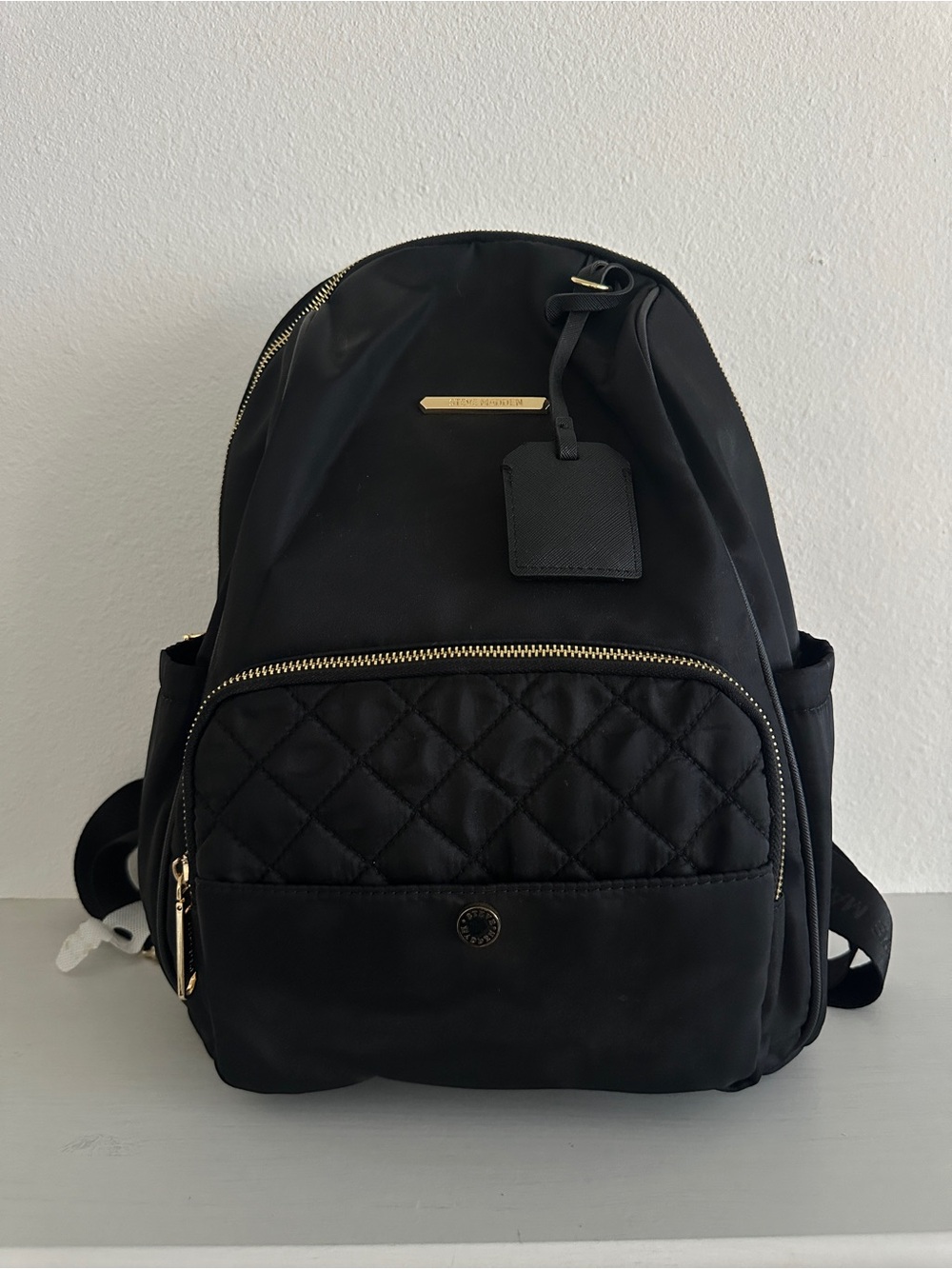 Steve Madden Black Quilted Front Pocket Backpack